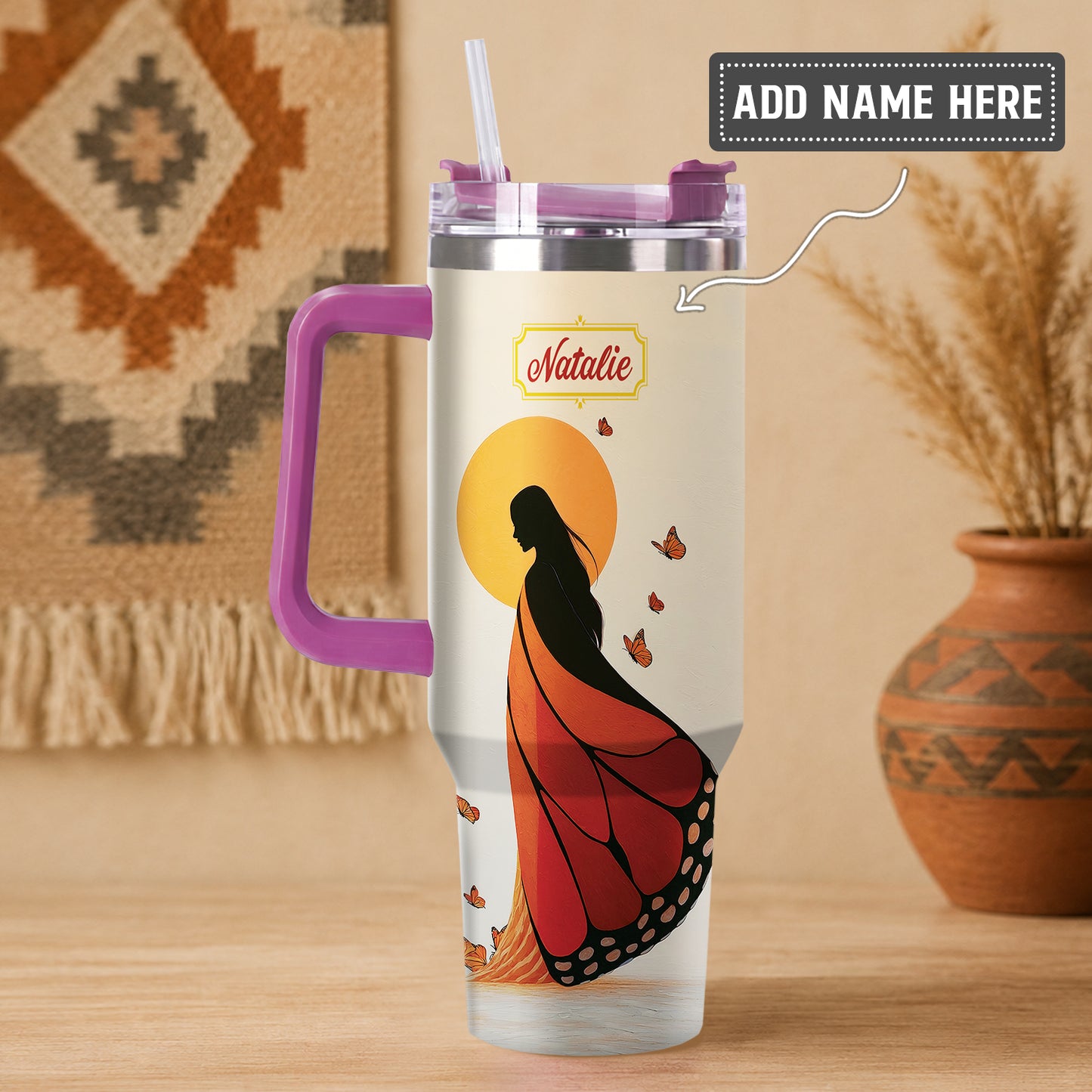 Amber Butterfly Woman Personalized Tumbler