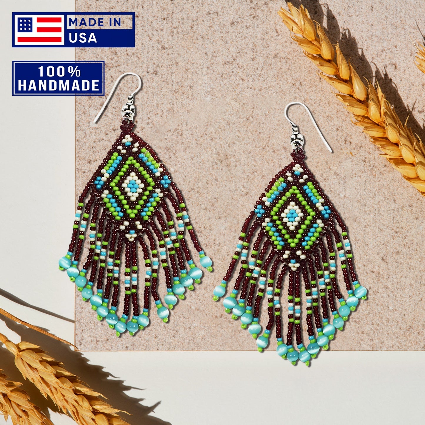 SALE 50% OFF - Brown Seed Bead Pattern Beaded Handmade Earrings For Women