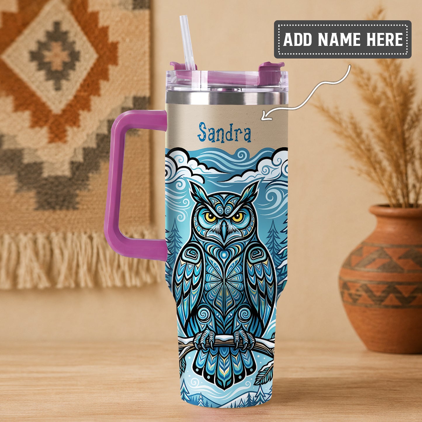 Azure Owl Spirit Personalized Tumbler
