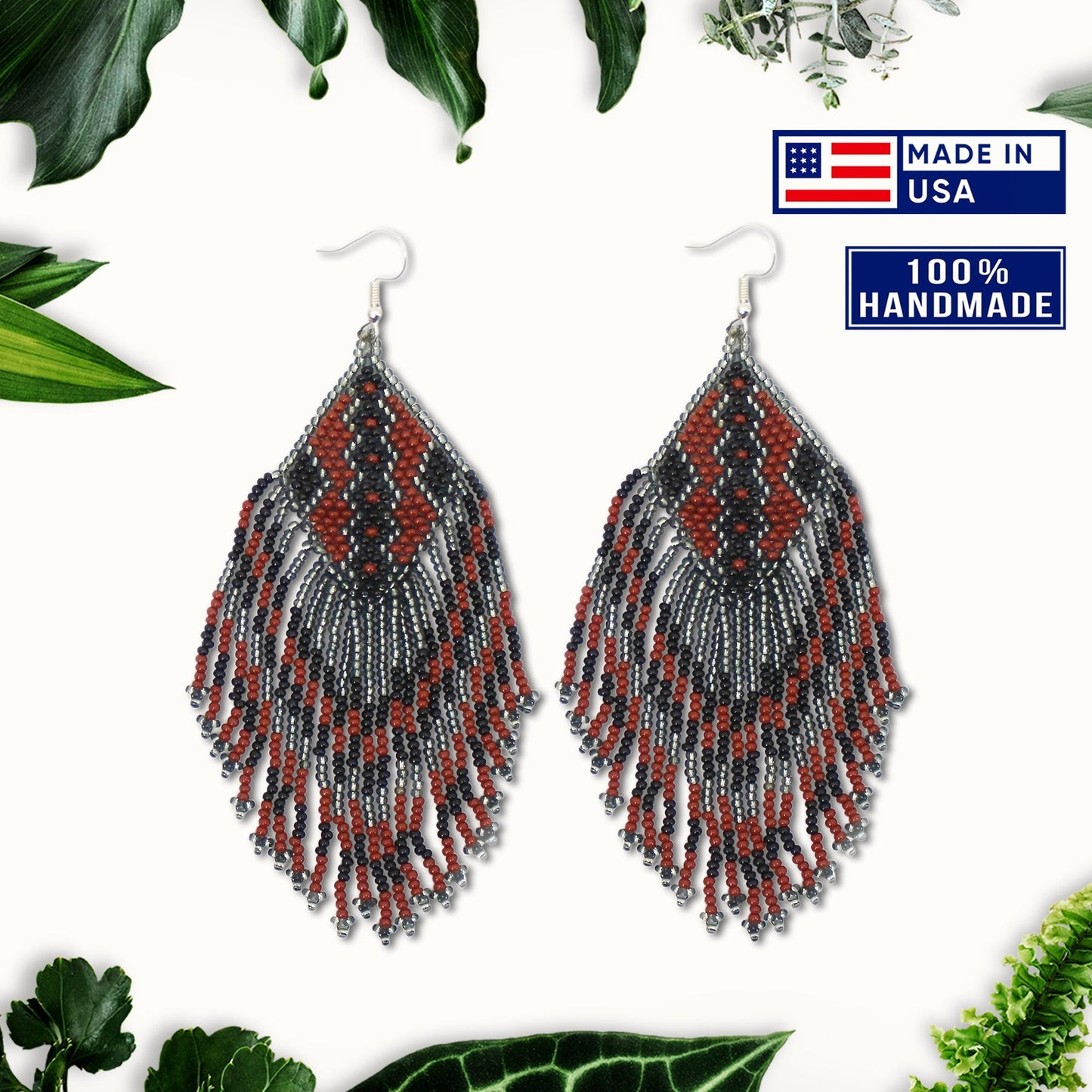 SALE 50% OFF - Brown Grey Beaded Handmade Earrings For Women