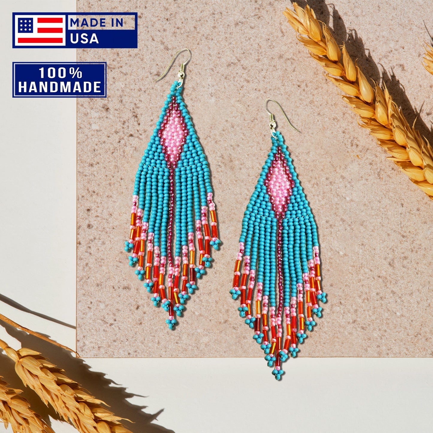 SALE 50% OFF - Turquoise Blue Seed Pattern Beaded Handmade Earrings For Women