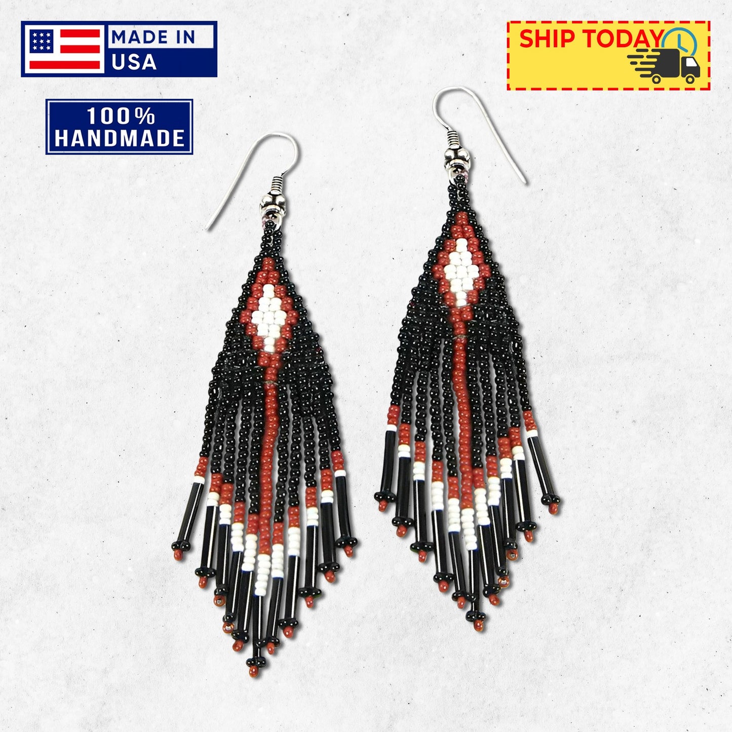 SALE 50% OFF - Black Seed Bead Pattern Beaded Handmade Earrings For Women