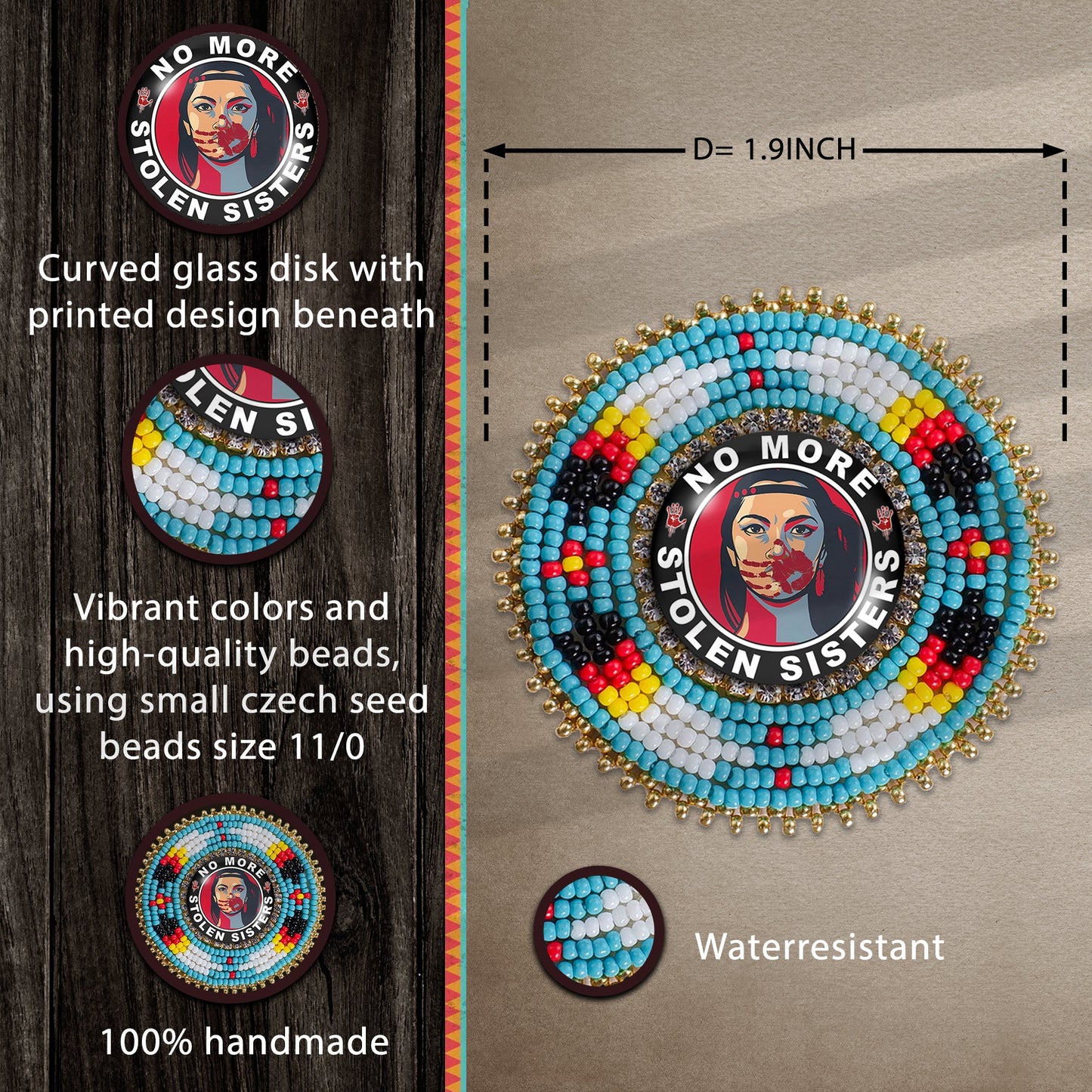 SALE 50% OFF - No More Stolen Sister Feathers Handmade Glass Beaded Patch Necklace Pendant