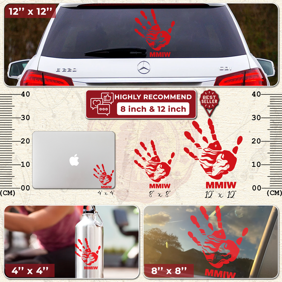 Red Hand Print Missing Murdered Indigenous Women Vinyl Car Decal Sticker