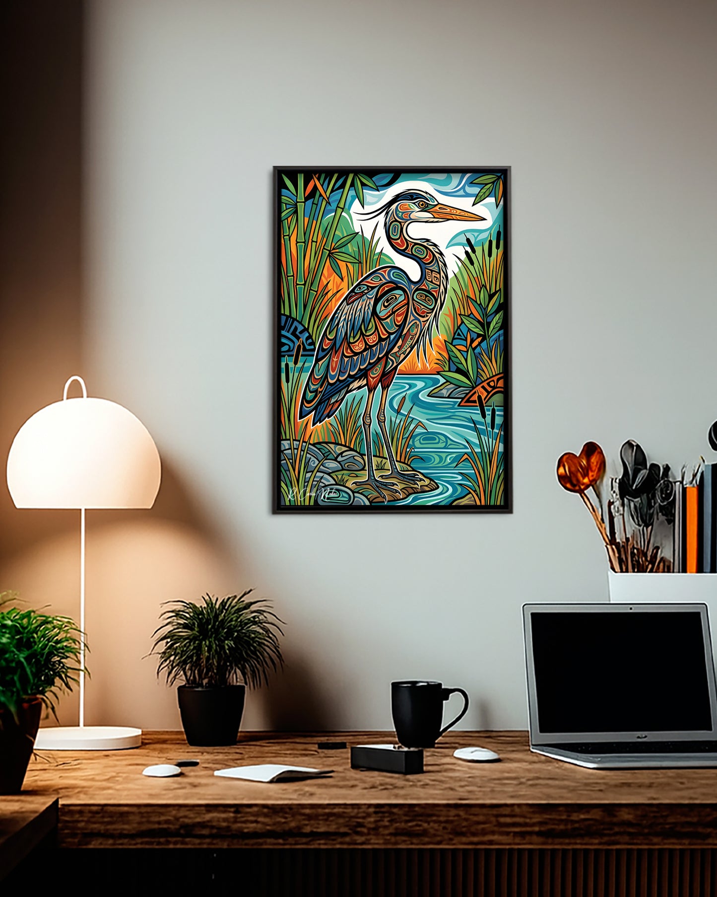 Native Heron Art Poster - Canvas