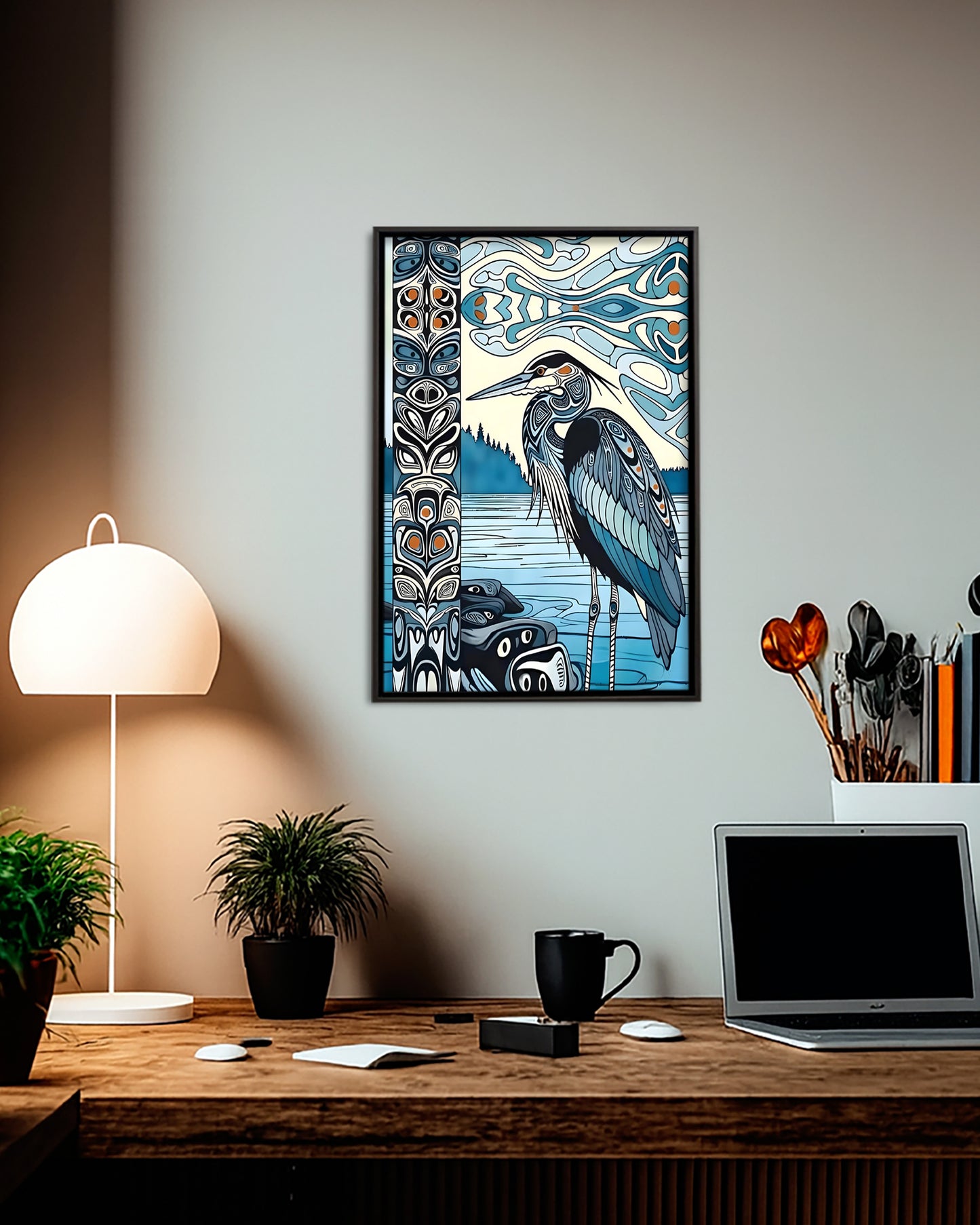 Native Heron Art Poster - Canvas