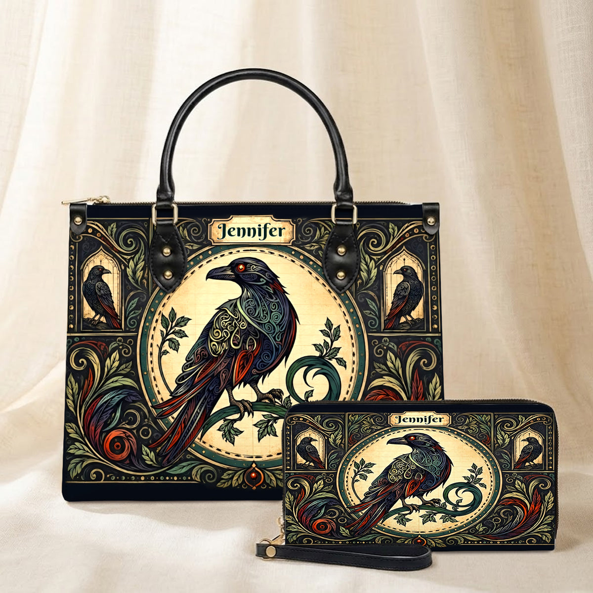 Raven Midnight Wisdom Personalized Leather Bag - Q1579