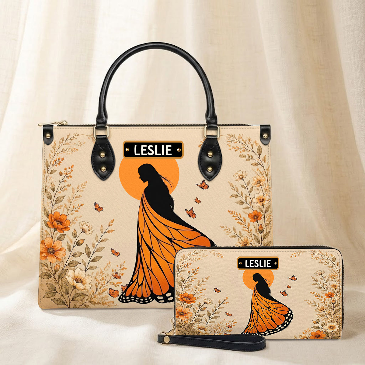Amber Butterfly Woman Personalized Leather Bag