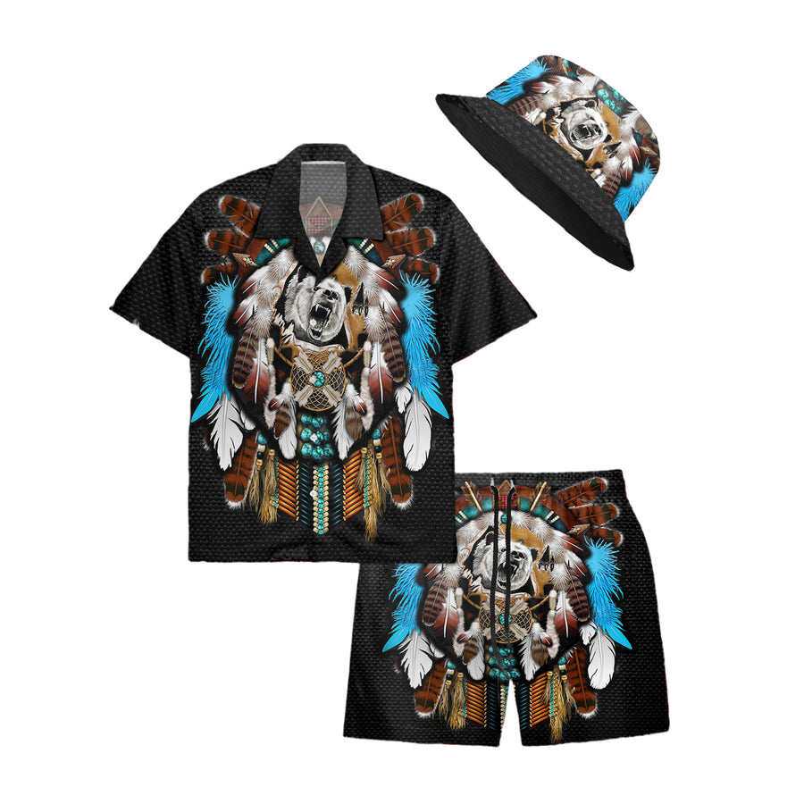 Native Bear Pattern Hawaiian Shirt New - 86019