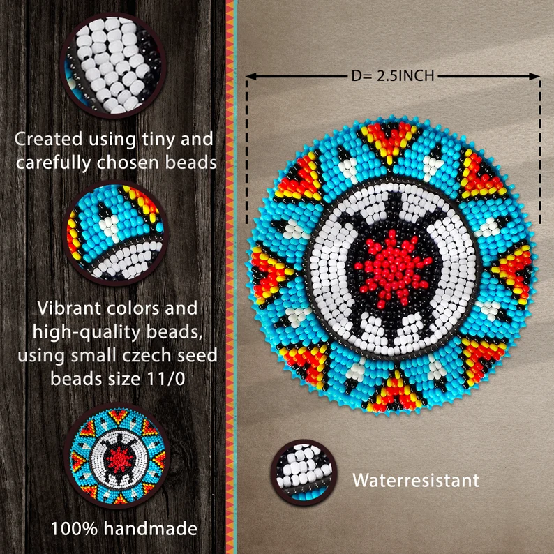 SALE 50% OFF - Blue Turtle Pattern Handmade Beaded Patch Necklace Pendant