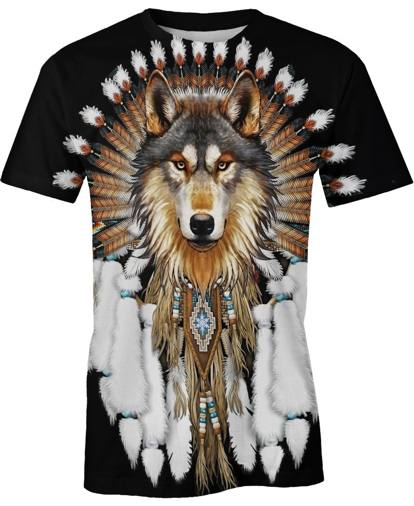 Wolf With Feather Headdress 3D Hoodie