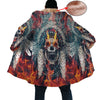 Native American Skull With Fire Eyes Horn Button Long Fleece Windbreaker NBD