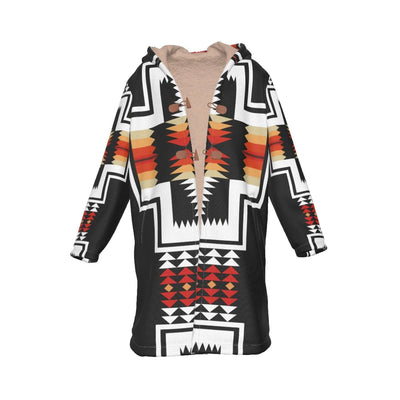 Native American Culture Pattern Horn Button Long Fleece Windbreaker