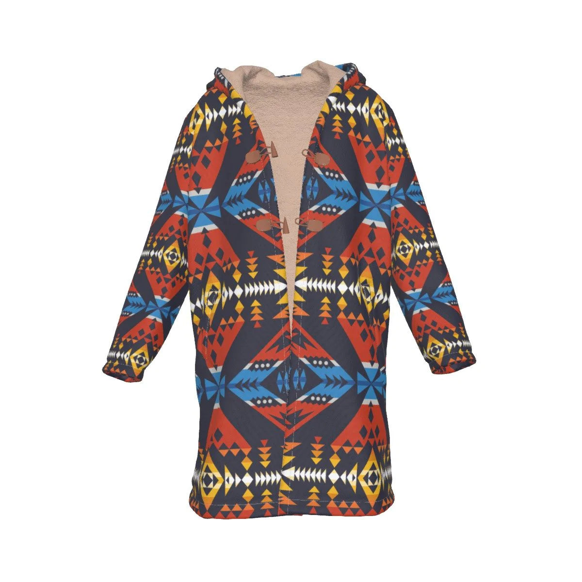 Horn Button Long Fleece Windbreaker Culture Pattern