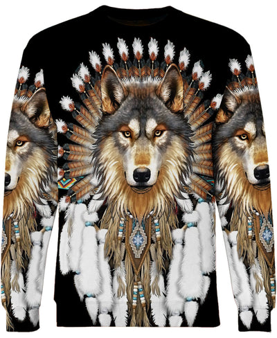 Wolf With Feather Headdress 3D Hoodie NBD