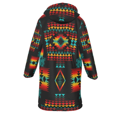 Native American Culture Pattern Horn Button Long Fleece Windbreaker