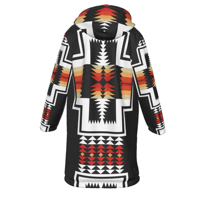 Native American Culture Pattern Horn Button Long Fleece Windbreaker
