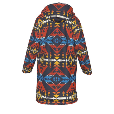 Horn Button Long Fleece Windbreaker Culture Pattern