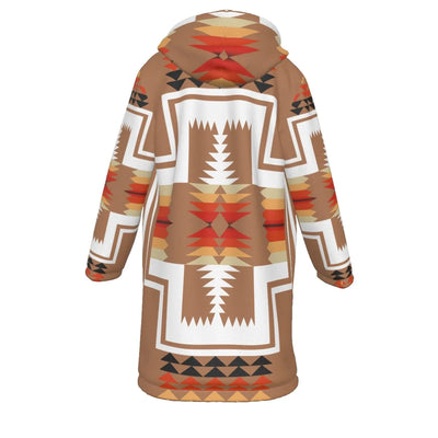 Native American Culture Pattern Horn Button Long Fleece Windbreaker