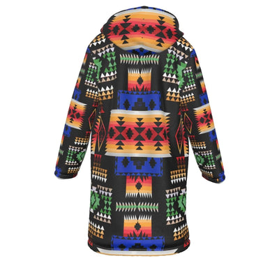 Native American Culture Pattern Horn Button Long Fleece Windbreaker