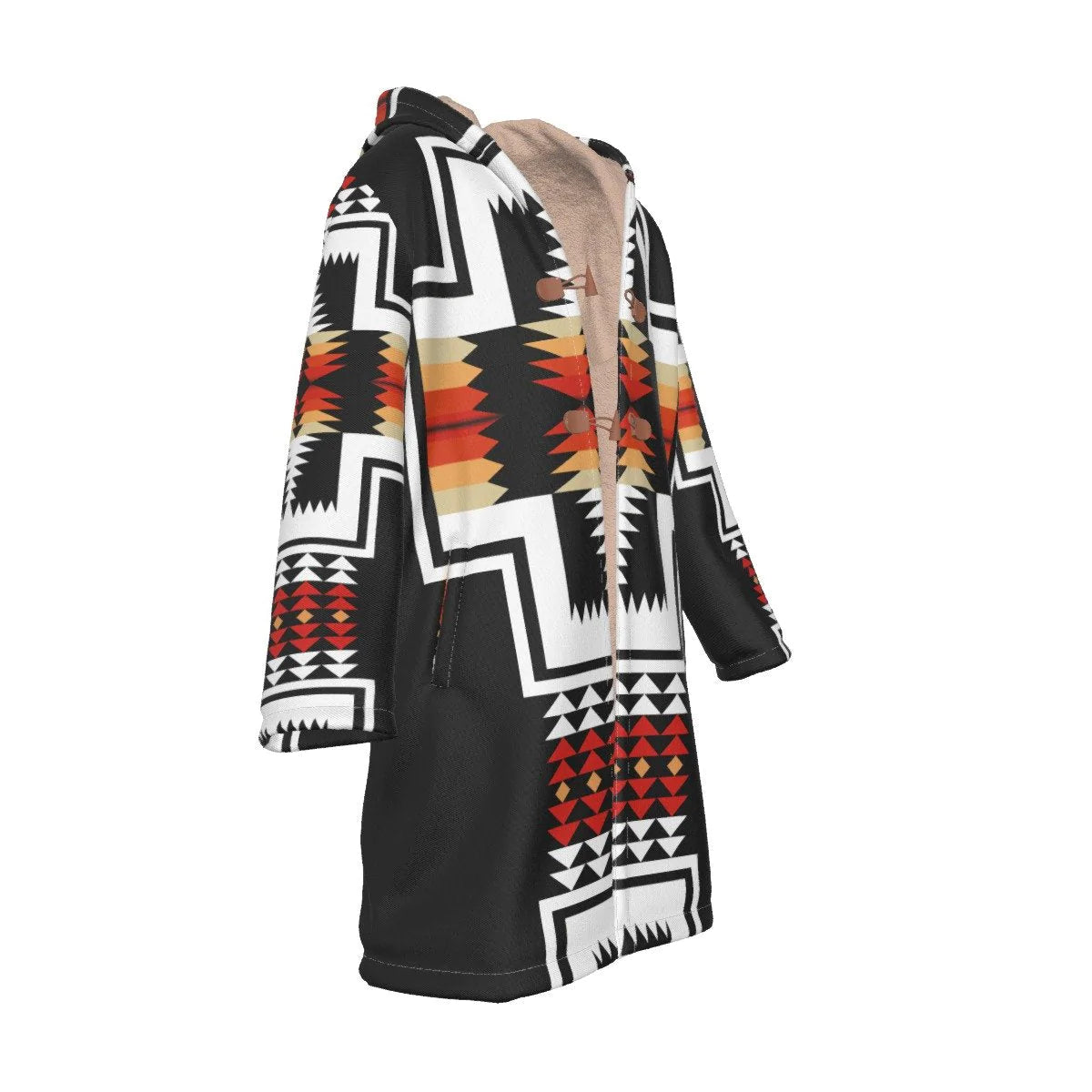Native American Culture Pattern Horn Button Long Fleece Windbreaker