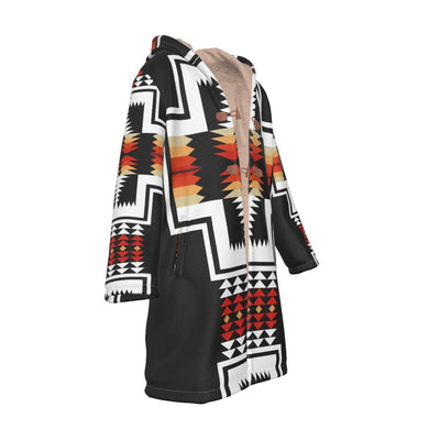 Native American Culture Pattern Horn Button Long Fleece Windbreaker