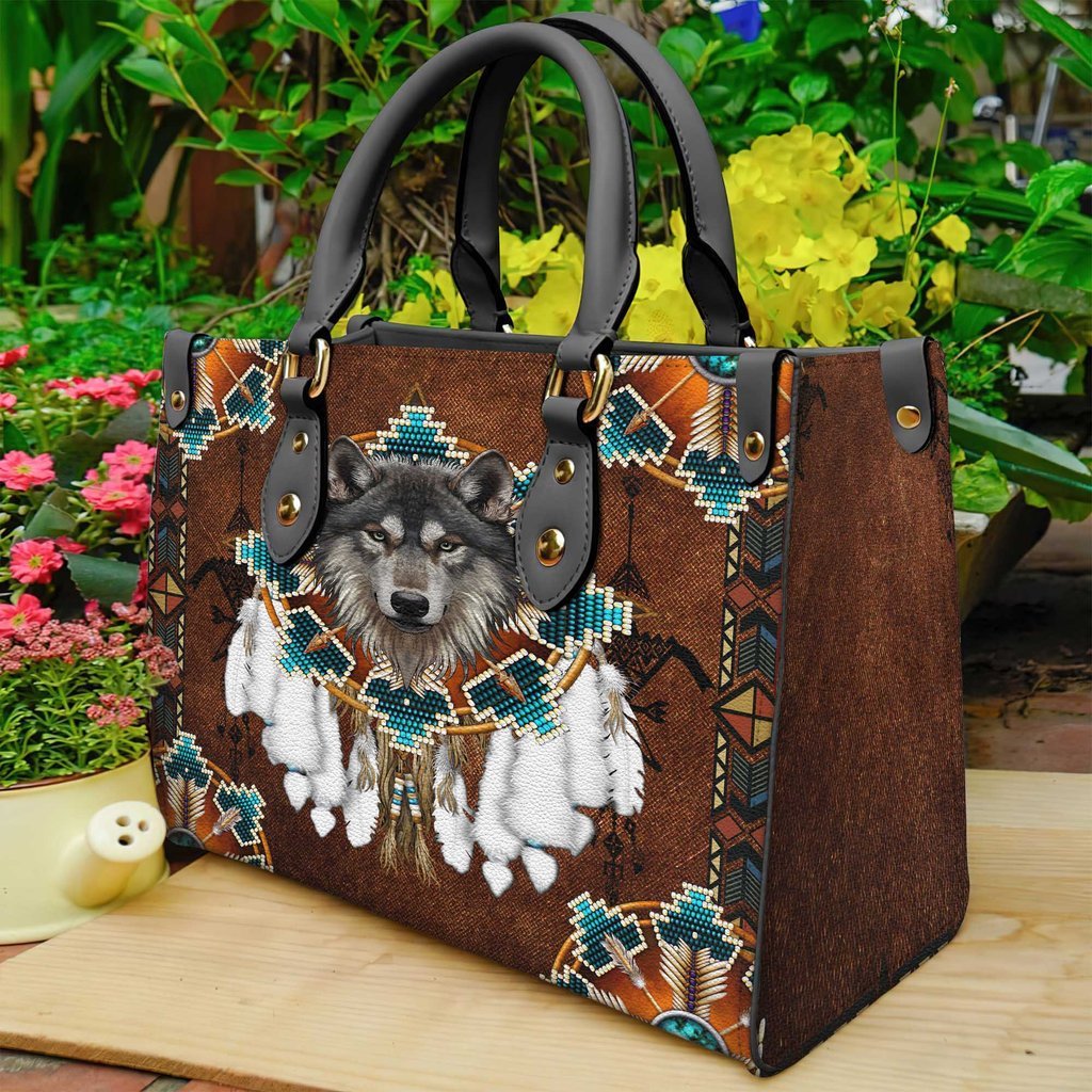 Blue Mandala Feather Wolf Native Leather Bag NBD