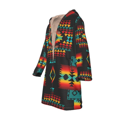 Native American Culture Pattern Horn Button Long Fleece Windbreaker