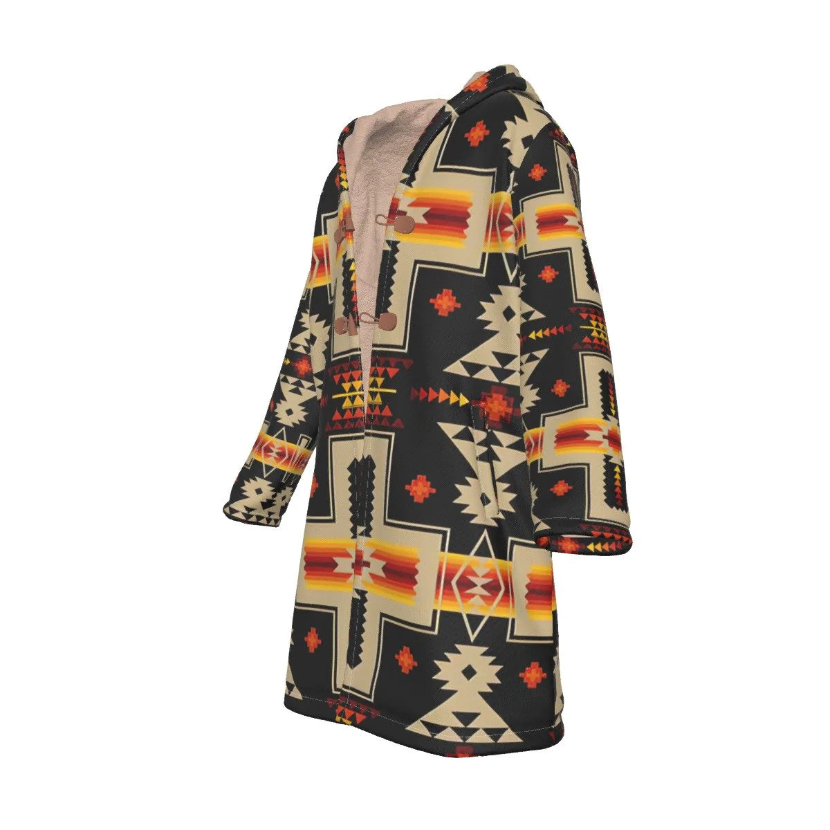Native American Pattern Horn Button Long Fleece Windbreaker Best Selling NBD