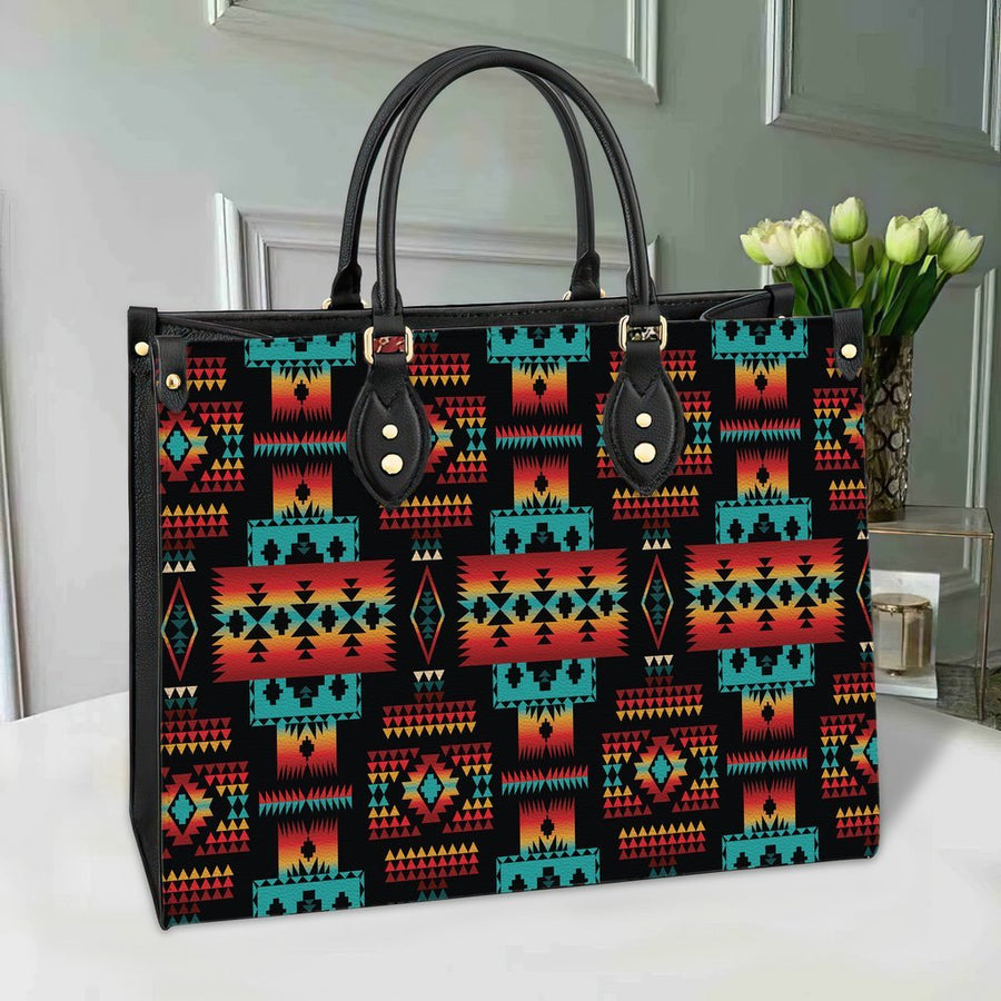 Black Native Tribes Pattern Leather Bag NBD