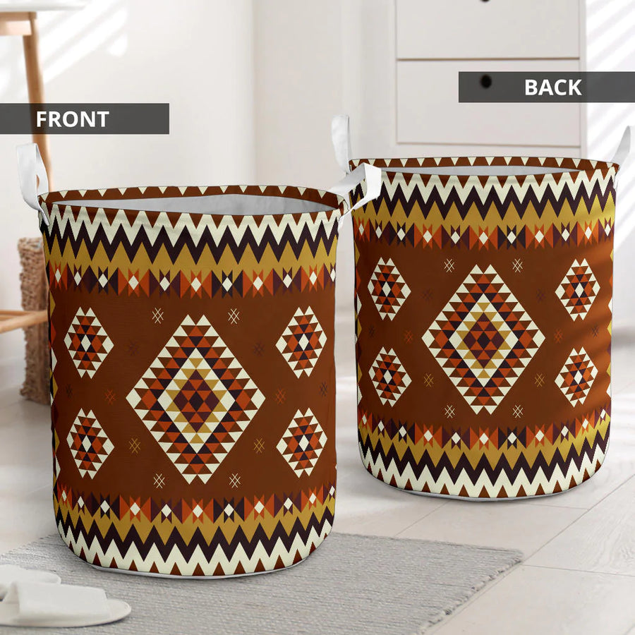 Ethnic Geometric Brown Pattern Laundry Basket NBD