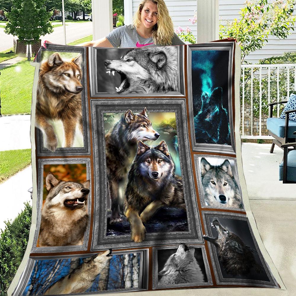 Native Wolf Flock Fleece Blanket