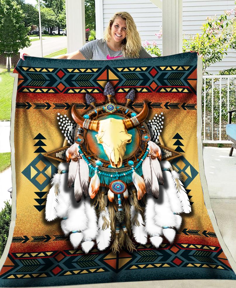 Native Bull Patterns Fleece Blanket