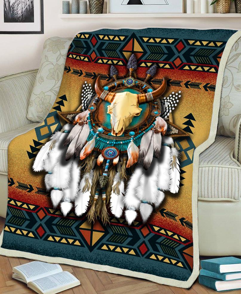 Native Bull Patterns Fleece Blanket