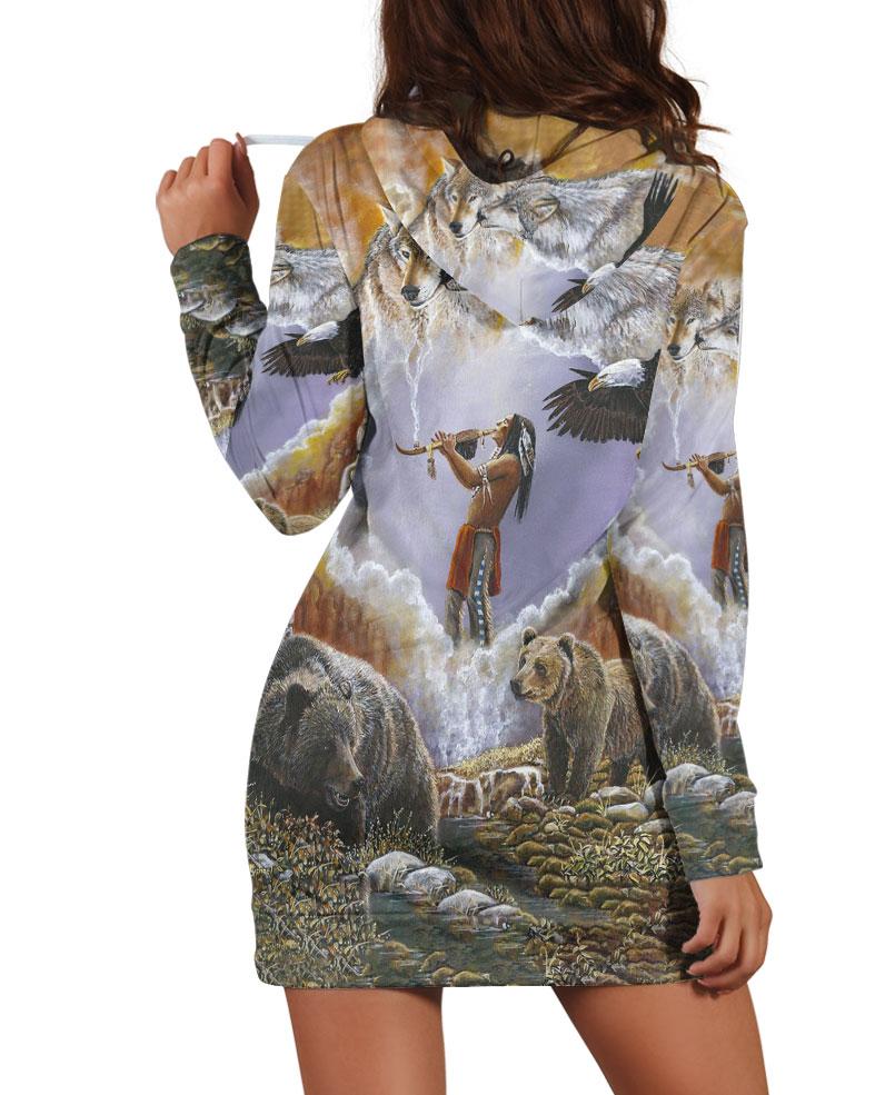 WOLF NATIVE 3D Hoodie Dress