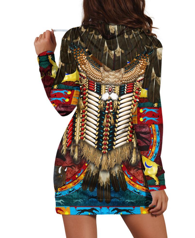Native Feather Color Hoodie Dress