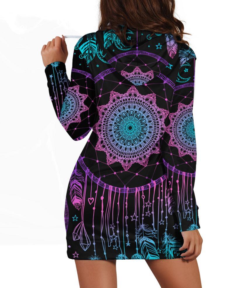 Native Dream Pattern Hoodie Dress