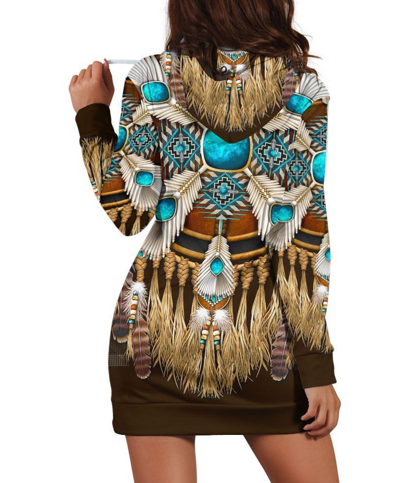 Native Fringed Motifs Hoodie Dress