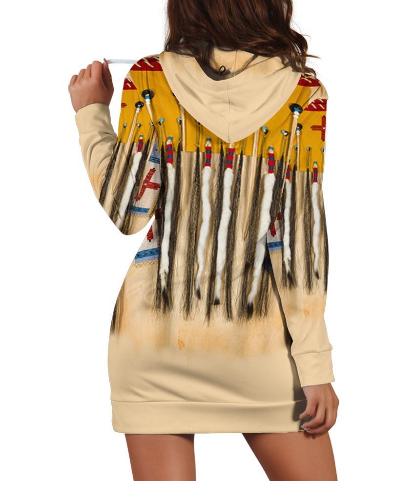 Yellow Native Fur Motifs Hoodie Dress