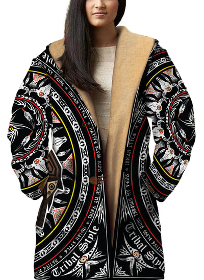 Blackfoot Bear Spirit Horn Button Long Fleece Windbreaker