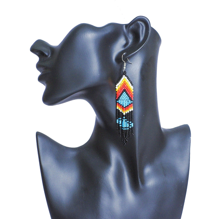 Dark Blue Handmade Seed Beaded Earrings WCS