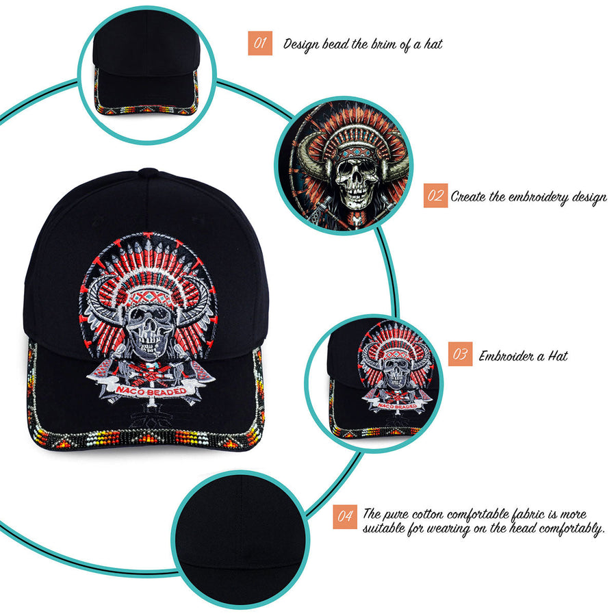 Skull Headdress Embroidered Handmade Beaded Hat WCS