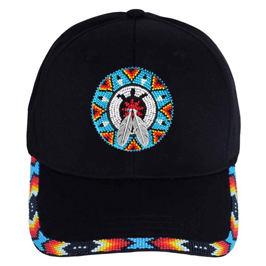 Black Dusk Turtle Feather Handmade Beaded Patch Hat WCS