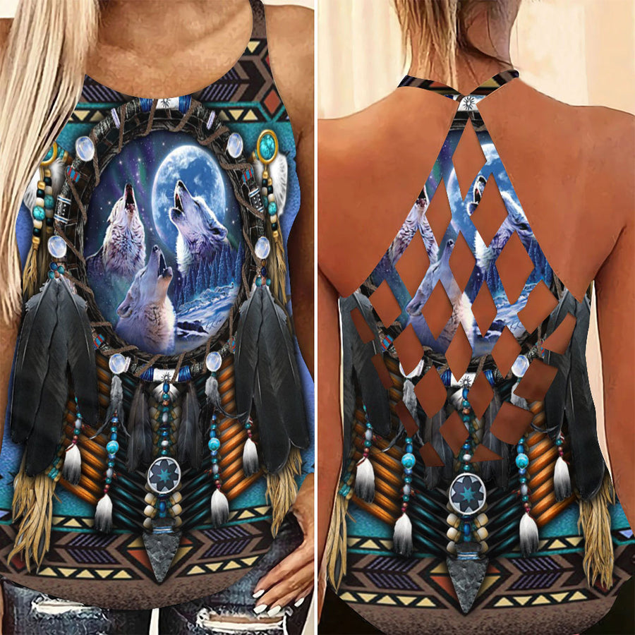 Native American Wolf And Peace Limited EditionCriss Cross Tank Top NBD