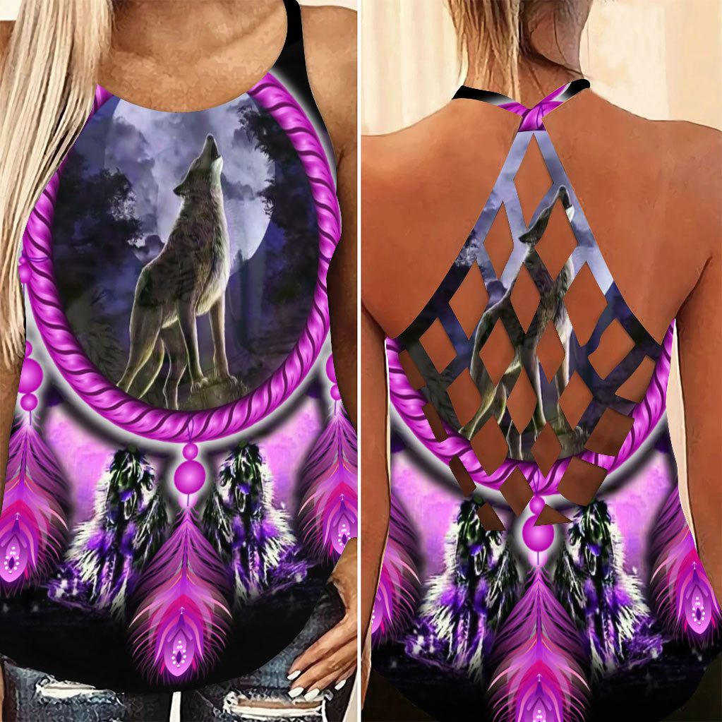 Native American Wolf Purple Limited Criss Cross Tank Top NBD