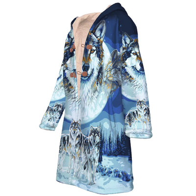 Native American Wolfs Snow Horn Button Long Fleece Windbreaker NBD