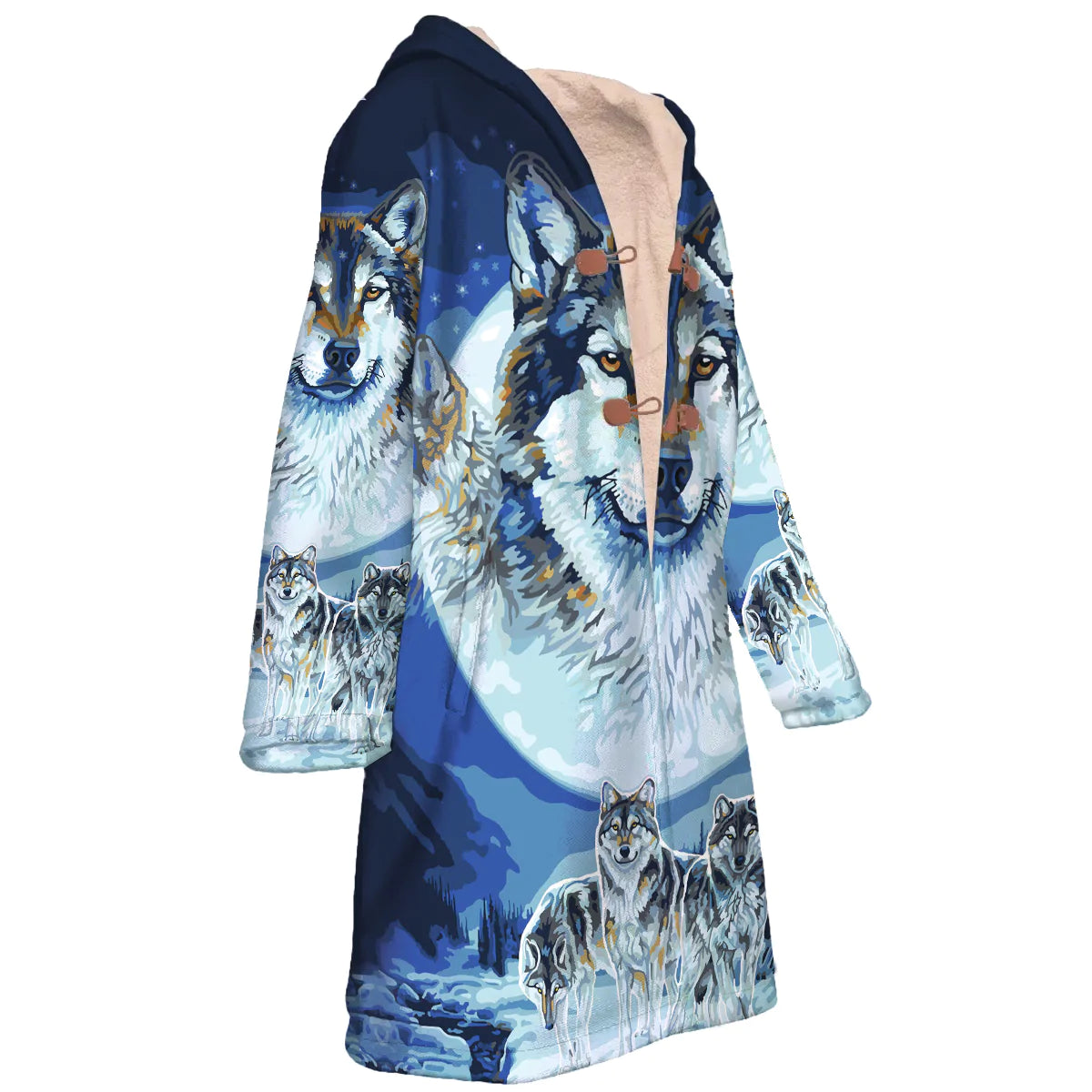 Native American Wolfs Snow Horn Button Long Fleece Windbreaker NBD