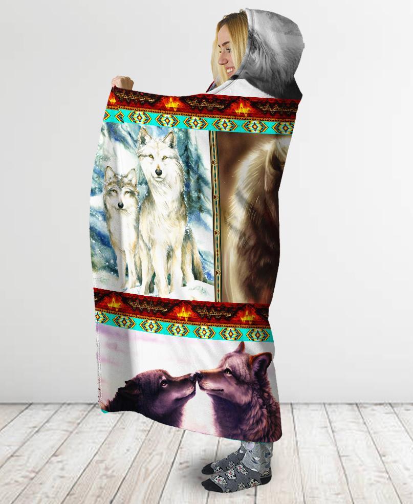 Native Loving Wolves Hooded Blanket NBD