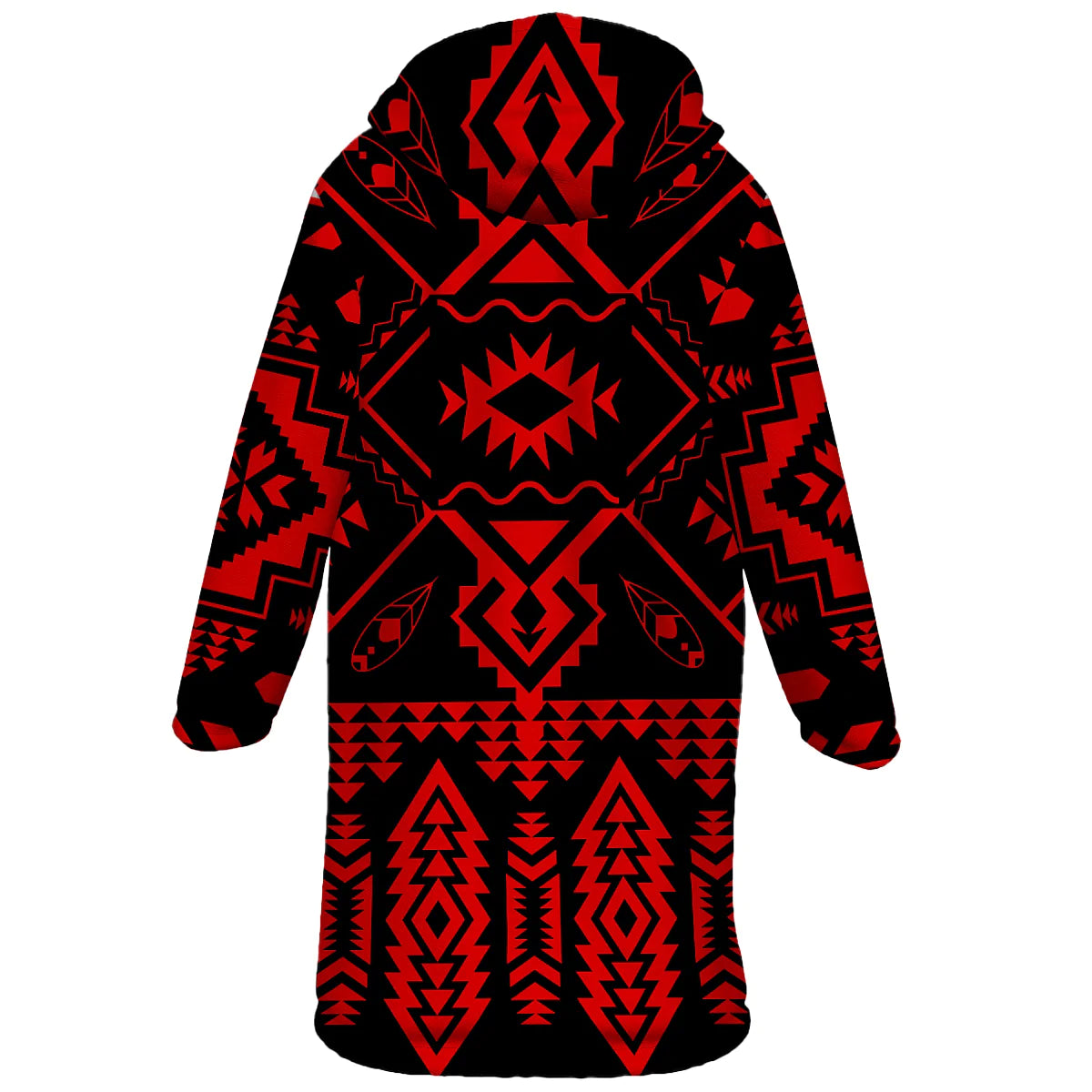 Native American Red Pattern Horn Button Long Fleece Windbreaker NBD