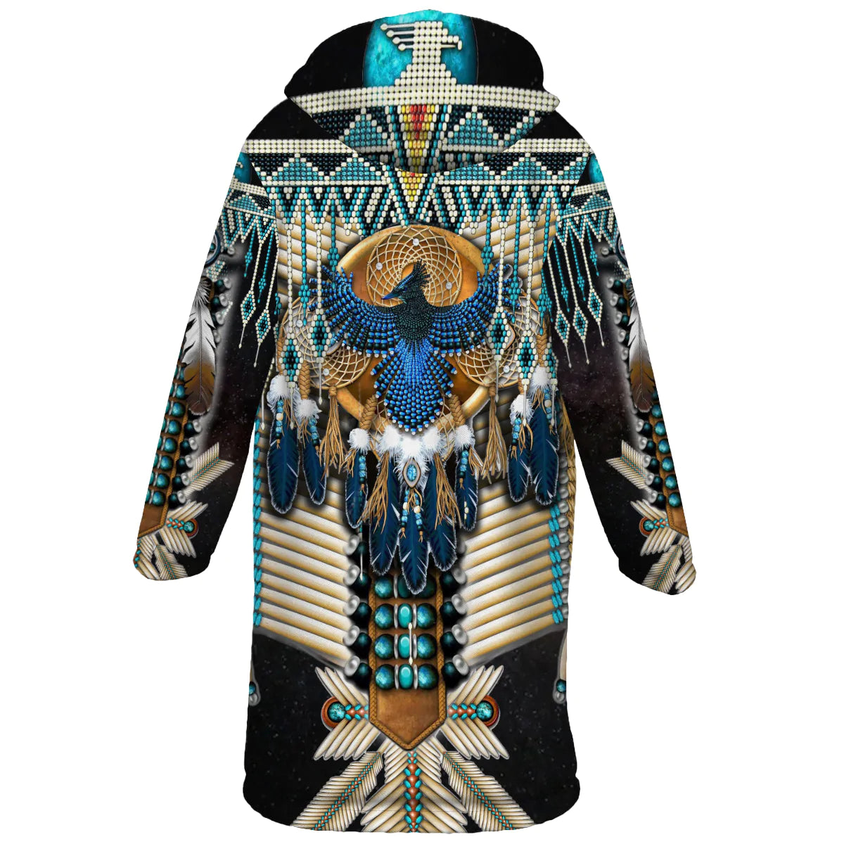 Peacock Pattern Horn Button Long Fleece Windbreaker NBD